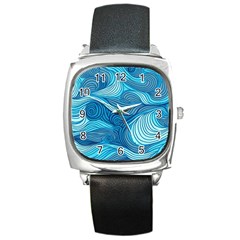 Ocean Waves Sea Abstract Pattern Water Blue Square Metal Watch by Wegoenart