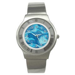 Ocean Waves Sea Abstract Pattern Water Blue Stainless Steel Watch by Wegoenart