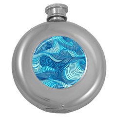 Ocean Waves Sea Abstract Pattern Water Blue Round Hip Flask (5 Oz) by Wegoenart