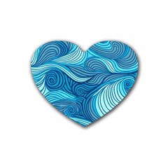 Ocean Waves Sea Abstract Pattern Water Blue Rubber Coaster (heart) by Wegoenart