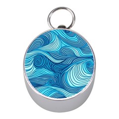 Ocean Waves Sea Abstract Pattern Water Blue Mini Silver Compasses by Wegoenart