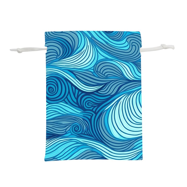 Ocean Waves Sea Abstract Pattern Water Blue Lightweight Drawstring Pouch (L)