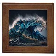 Tsunami Waves Ocean Sea Water Rough Seas Nature Framed Tile by Wegoenart