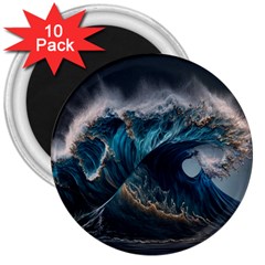 Tsunami Waves Ocean Sea Water Rough Seas Nature 3  Magnets (10 Pack)  by Wegoenart