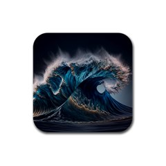 Tsunami Waves Ocean Sea Water Rough Seas Nature Rubber Square Coaster (4 Pack) by Wegoenart