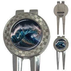 Tsunami Waves Ocean Sea Water Rough Seas Nature 3-in-1 Golf Divots by Wegoenart