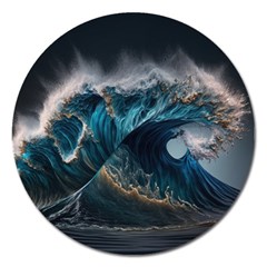 Tsunami Waves Ocean Sea Water Rough Seas Nature Magnet 5  (round) by Wegoenart