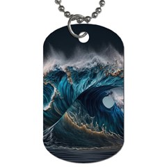 Tsunami Waves Ocean Sea Water Rough Seas Nature Dog Tag (one Side) by Wegoenart