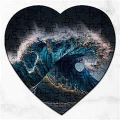 Tsunami Waves Ocean Sea Water Rough Seas Nature Jigsaw Puzzle (heart) by Wegoenart