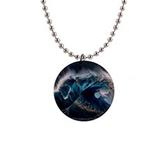 Tsunami Waves Ocean Sea Water Rough Seas Nature 1  Button Necklace by Wegoenart