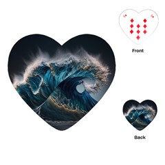 Tsunami Waves Ocean Sea Water Rough Seas Nature Playing Cards Single Design (heart) by Wegoenart