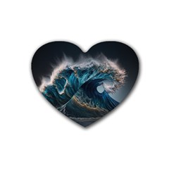 Tsunami Waves Ocean Sea Water Rough Seas Nature Rubber Heart Coaster (4 Pack) by Wegoenart