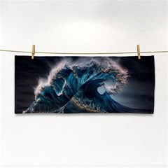 Tsunami Waves Ocean Sea Water Rough Seas Nature Hand Towel by Wegoenart