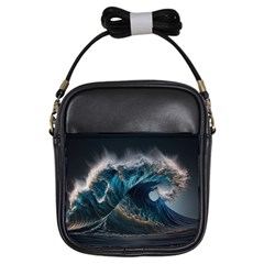 Tsunami Waves Ocean Sea Water Rough Seas Nature Girls Sling Bag by Wegoenart