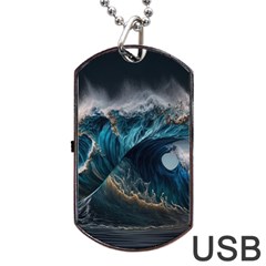 Tsunami Waves Ocean Sea Water Rough Seas Nature Dog Tag Usb Flash (one Side) by Wegoenart