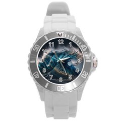 Tsunami Waves Ocean Sea Water Rough Seas Nature Round Plastic Sport Watch (l) by Wegoenart