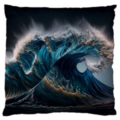 Tsunami Waves Ocean Sea Water Rough Seas Nature Large Cushion Case (two Sides) by Wegoenart