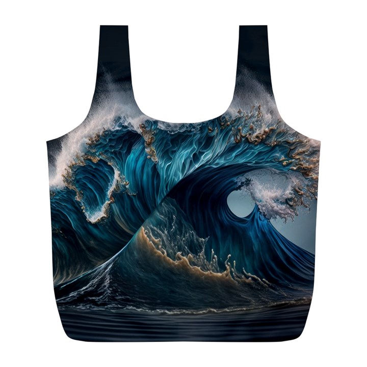 Tsunami Waves Ocean Sea Water Rough Seas Nature Full Print Recycle Bag (L)