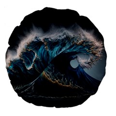 Tsunami Waves Ocean Sea Water Rough Seas Nature Large 18  Premium Flano Round Cushions by Wegoenart