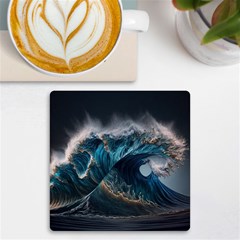 Tsunami Waves Ocean Sea Water Rough Seas Nature Uv Print Square Tile Coaster  by Wegoenart