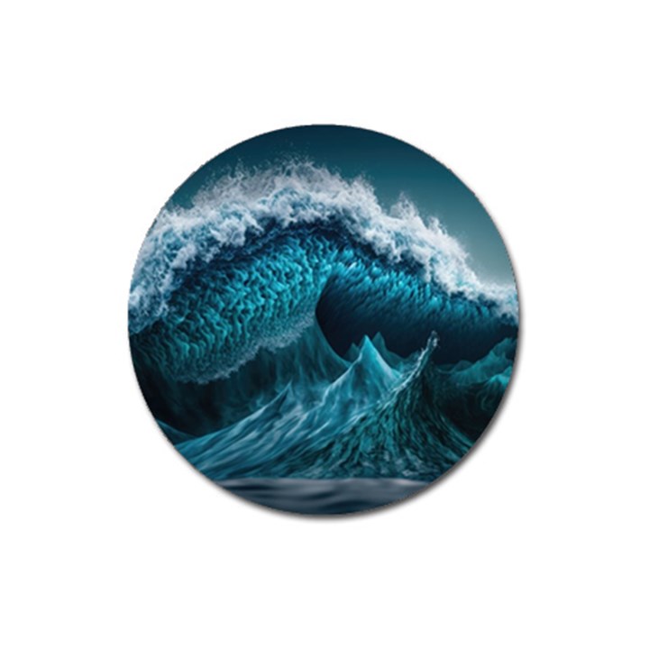 Tsunami Waves Ocean Sea Water Rough Seas Blue Magnet 3  (Round)