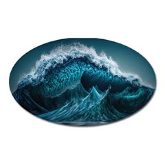 Tsunami Waves Ocean Sea Water Rough Seas Blue Oval Magnet by Wegoenart