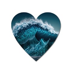 Tsunami Waves Ocean Sea Water Rough Seas Blue Heart Magnet by Wegoenart