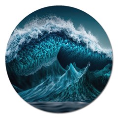 Tsunami Waves Ocean Sea Water Rough Seas Blue Magnet 5  (round) by Wegoenart