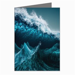 Tsunami Waves Ocean Sea Water Rough Seas Blue Greeting Cards (pkg Of 8) by Wegoenart