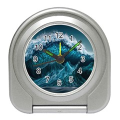 Tsunami Waves Ocean Sea Water Rough Seas Blue Travel Alarm Clock by Wegoenart