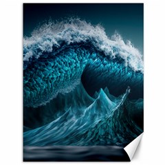 Tsunami Waves Ocean Sea Water Rough Seas Blue Canvas 36  X 48  by Wegoenart