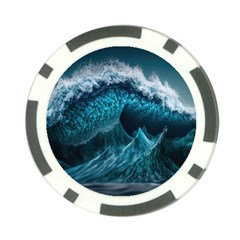 Tsunami Waves Ocean Sea Water Rough Seas Blue Poker Chip Card Guard by Wegoenart