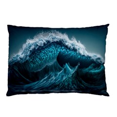 Tsunami Waves Ocean Sea Water Rough Seas Blue Pillow Case by Wegoenart