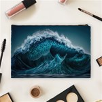 Tsunami Waves Ocean Sea Water Rough Seas Blue Cosmetic Bag (Large) Back