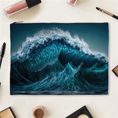 Tsunami Waves Ocean Sea Water Rough Seas Blue Cosmetic Bag (xl) by Wegoenart