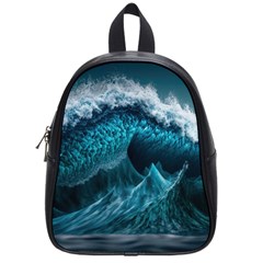 Tsunami Waves Ocean Sea Water Rough Seas Blue School Bag (small) by Wegoenart