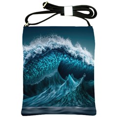 Tsunami Waves Ocean Sea Water Rough Seas Blue Shoulder Sling Bag by Wegoenart