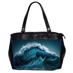 Tsunami Waves Ocean Sea Water Rough Seas Blue Oversize Office Handbag (2 Sides) by Wegoenart