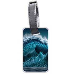 Tsunami Waves Ocean Sea Water Rough Seas Blue Luggage Tag (one Side) by Wegoenart