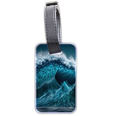 Tsunami Waves Ocean Sea Water Rough Seas Blue Luggage Tag (two Sides) by Wegoenart