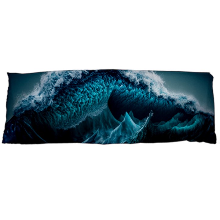 Tsunami Waves Ocean Sea Water Rough Seas Blue Body Pillow Case (Dakimakura)