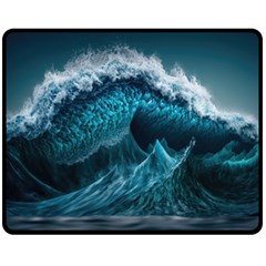 Tsunami Waves Ocean Sea Water Rough Seas Blue Two Sides Fleece Blanket (medium) by Wegoenart