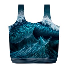 Tsunami Waves Ocean Sea Water Rough Seas Blue Full Print Recycle Bag (l) by Wegoenart