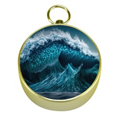 Tsunami Waves Ocean Sea Water Rough Seas Blue Gold Compasses