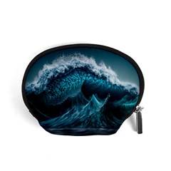 Tsunami Waves Ocean Sea Water Rough Seas Blue Accessory Pouch (small) by Wegoenart