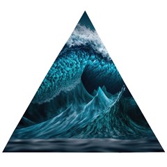 Tsunami Waves Ocean Sea Water Rough Seas Blue Wooden Puzzle Triangle by Wegoenart