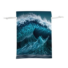 Tsunami Waves Ocean Sea Water Rough Seas Blue Lightweight Drawstring Pouch (l) by Wegoenart