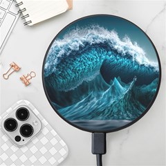 Tsunami Waves Ocean Sea Water Rough Seas Blue Wireless Fast Charger(black) by Wegoenart