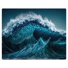 Tsunami Waves Ocean Sea Water Rough Seas Blue Premium Plush Fleece Blanket (medium) by Wegoenart