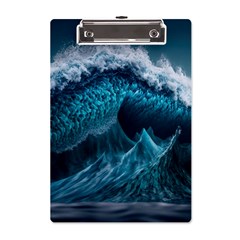 Tsunami Waves Ocean Sea Water Rough Seas Blue A5 Acrylic Clipboard by Wegoenart